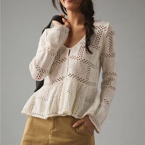 Pilcro pointelle babydoll sweater size medium